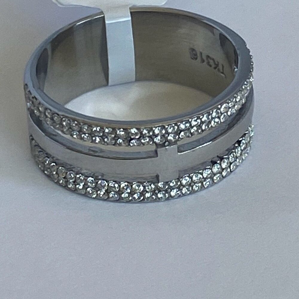 Men’s Stainless Steel Ring Size 10 CZ Pave Band Silver Statement